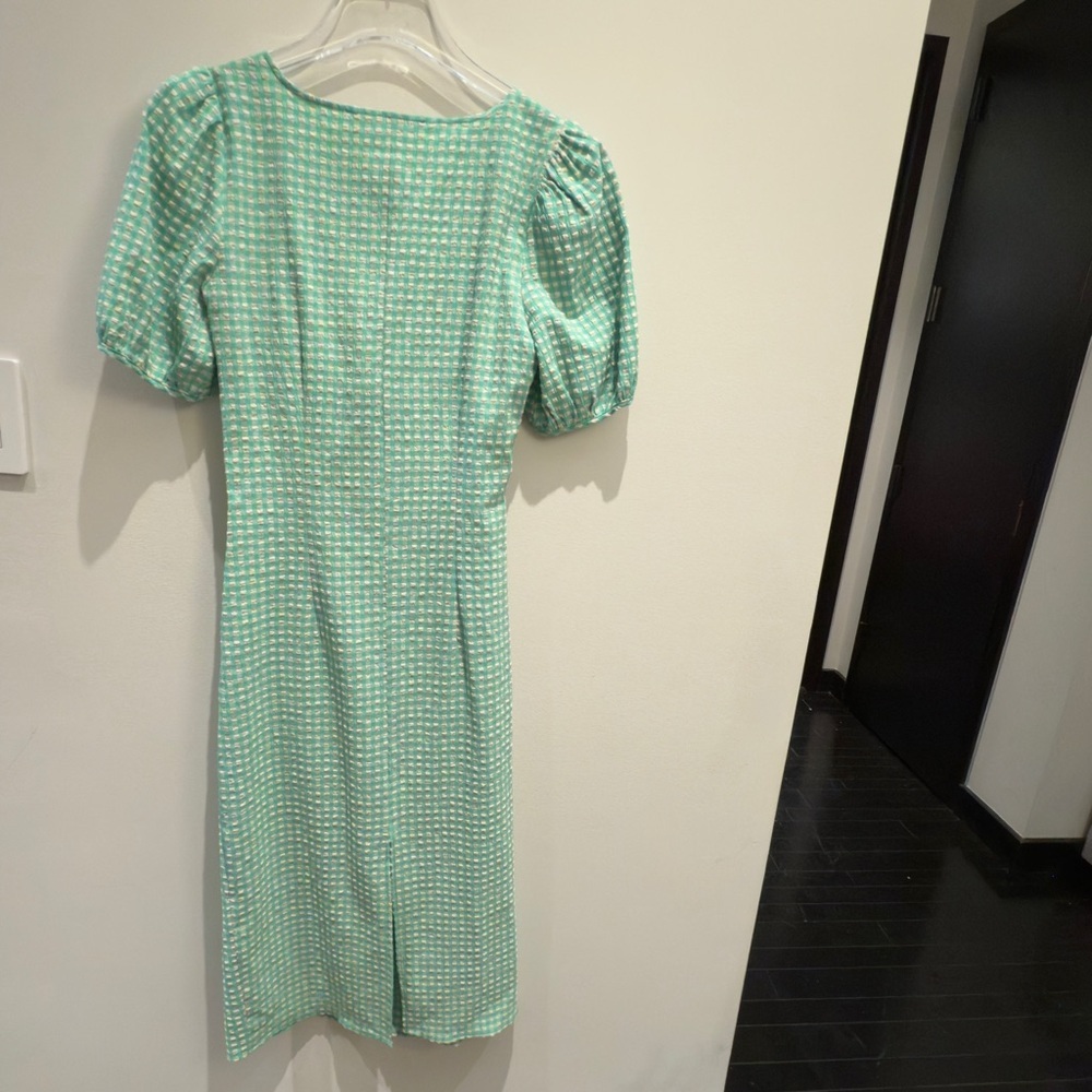 Zara Green Gingham Cut Out Midi Puff Sleeve Dress Size Small Women - Picture 3 of 14